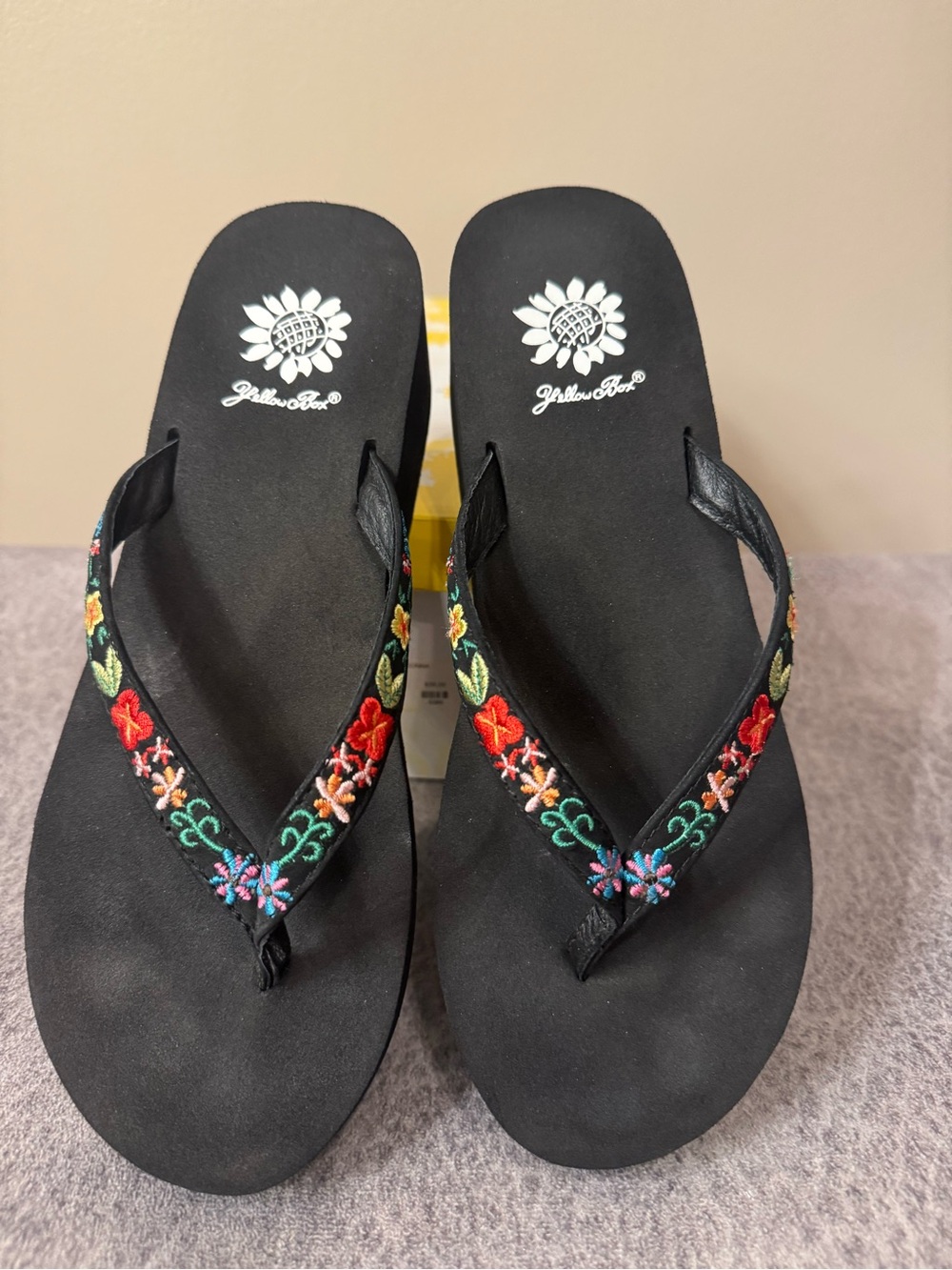 Adonna Black Sandals with Multicolor Floral Embroidery